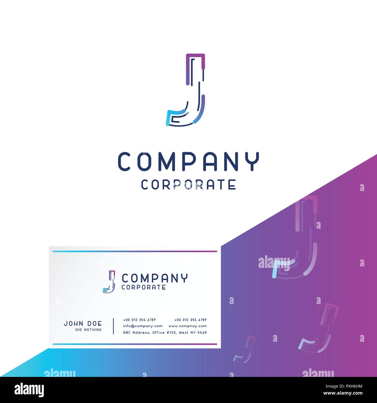 J company logo design with visiting card vector Stock Vector Image