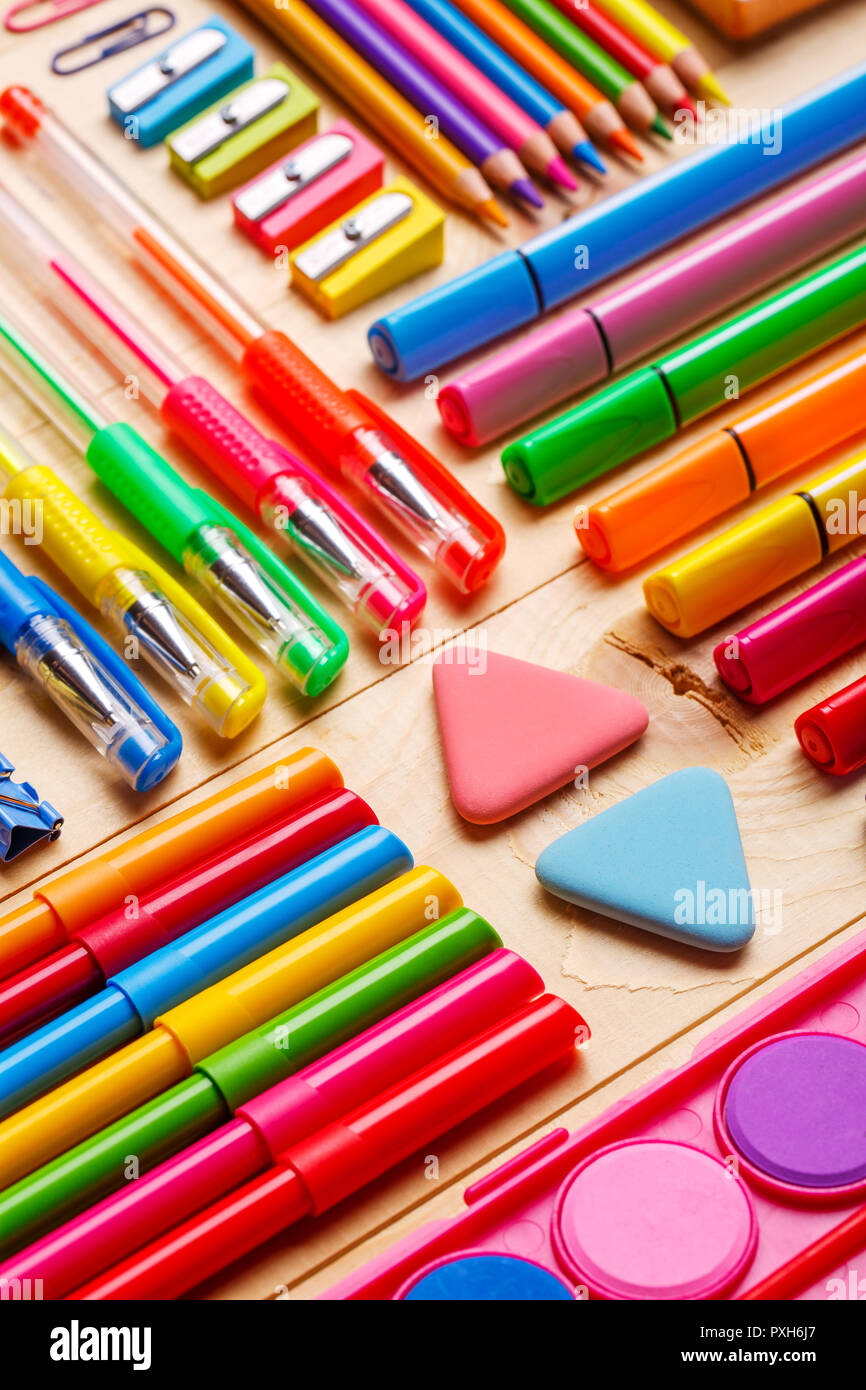 The office stationery is laid out on the secretary table Stock Photo
