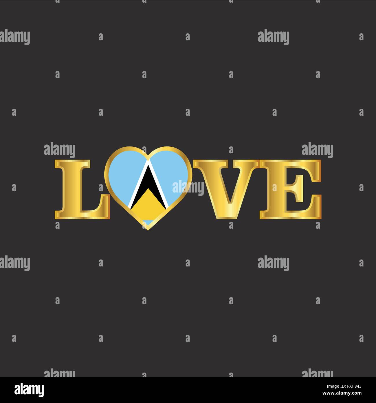 Golden Love typography Saint Lucia flag design vector Stock Vector