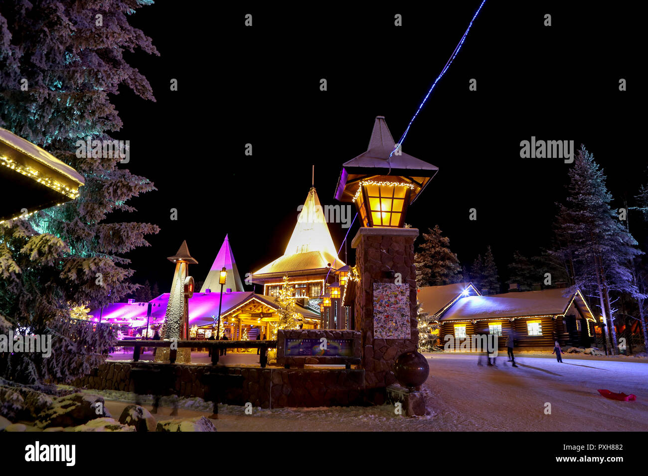 A view of the Santa Claus Village, in Rovaniemi, Finland. Rovaniemi is the  provincial capital of Finnish Lapland and is situated on the Arctic Circle,  it is also the official hometown of