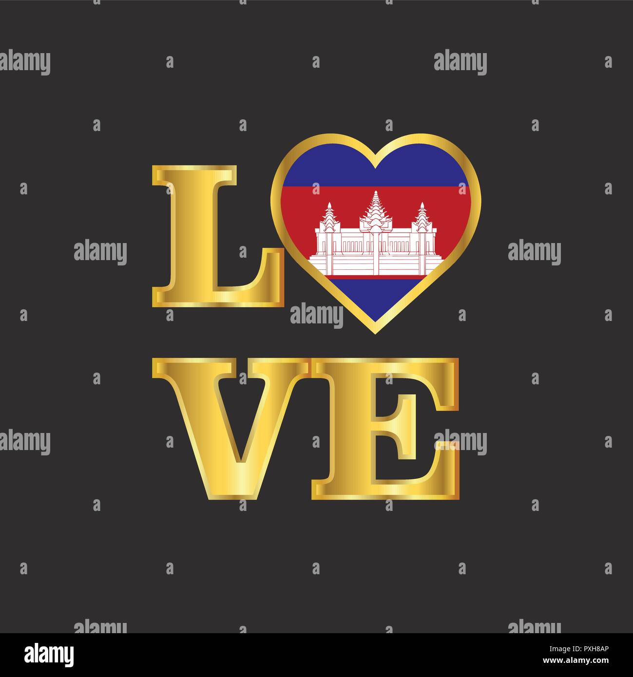 Love typography Cambodia flag design vector Gold lettering Stock Vector