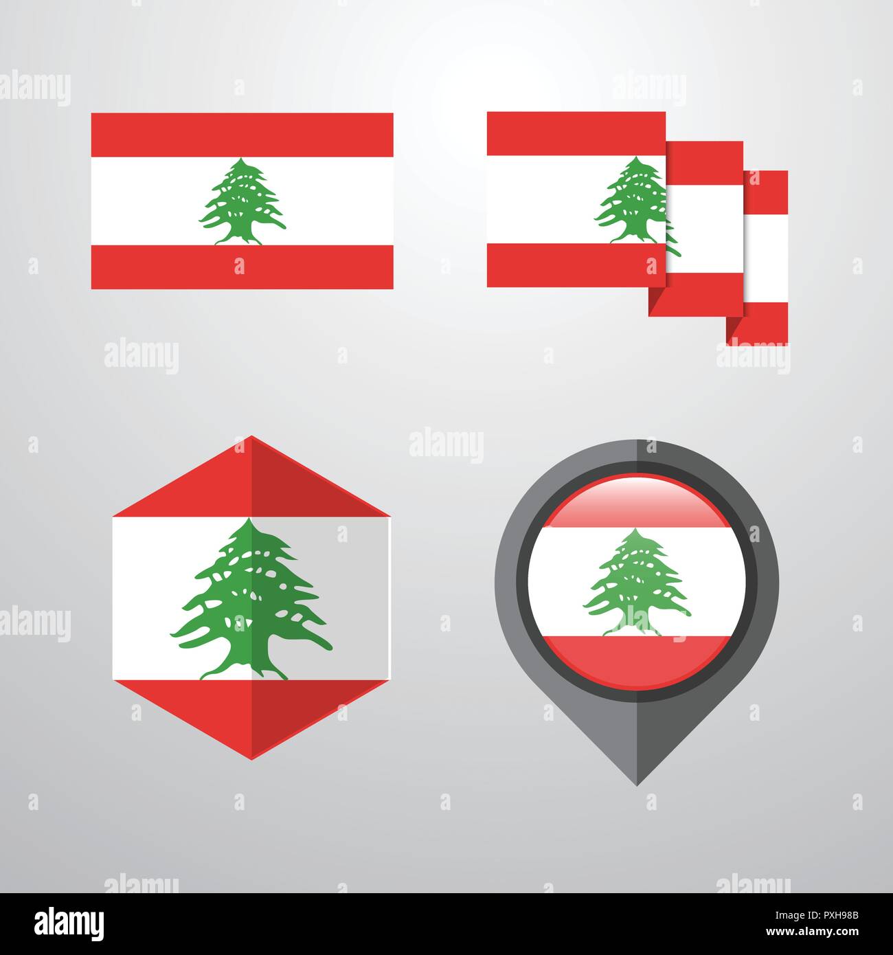 Lebanon flag design set vector Stock Vector