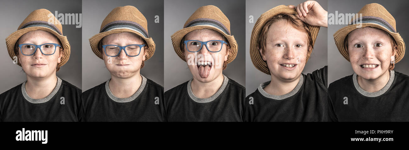 portrait of boy different expressions Stock Photo
