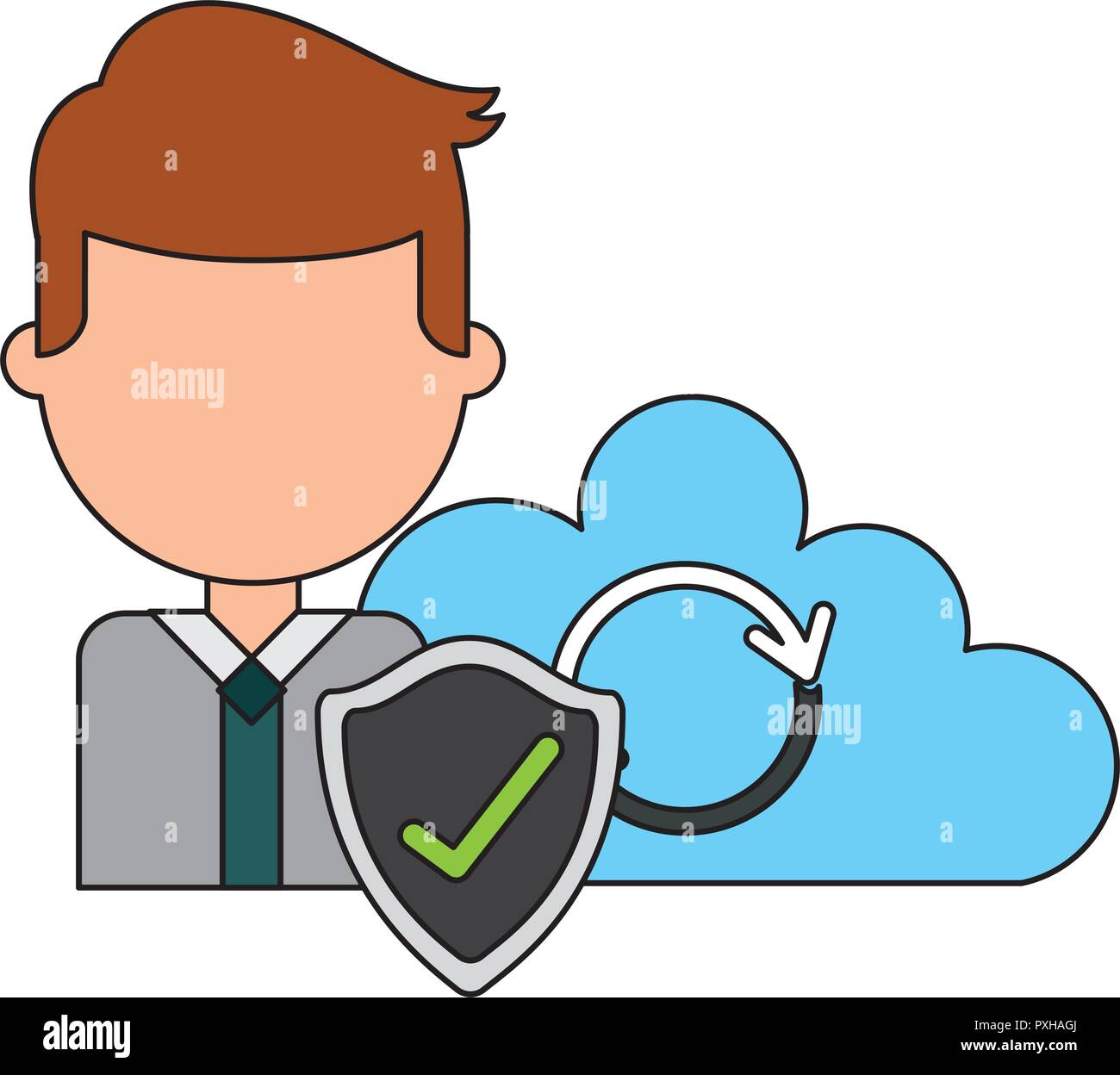businessman cloud computing shield fin tech business vector illustration Stock Vector