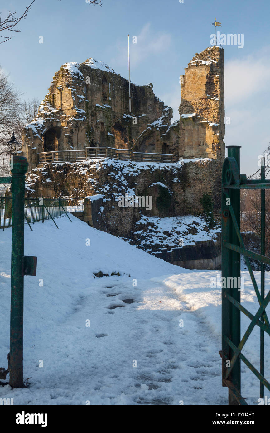 Winter view of Knaresborough Castle in North Yorkshire after snow Stock Photo