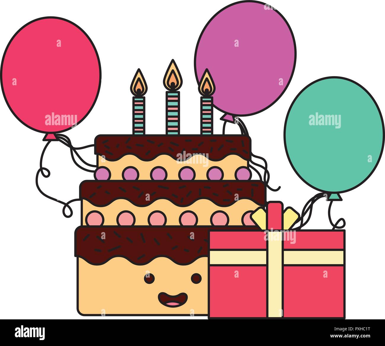 Kawaii Birthday Cake Gift And Balloons Stock Vector Image Art Alamy Kawaii Birthday Cake Gift And Balloons Stock Vector Image Art Alamy