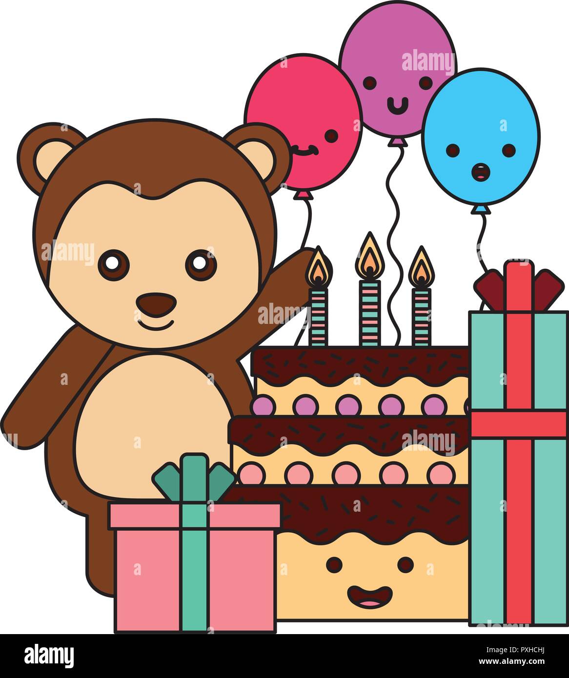 cute monkey birthday cake gift balloon Stock Vector Image & Art - Alamy