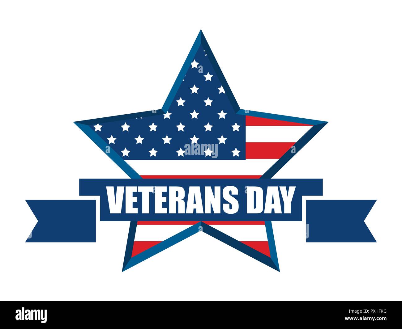 Happy Veterans Day 11th of November. Honoring all who served. Red five-pointed star with flag usa. Vector illustration Stock Vector