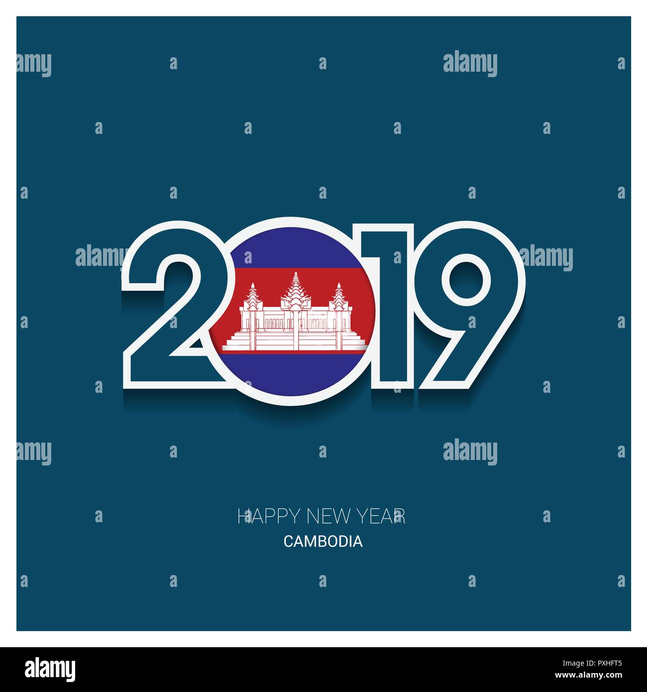 2019 Cambodia Typography, Happy New Year Background Stock Vector