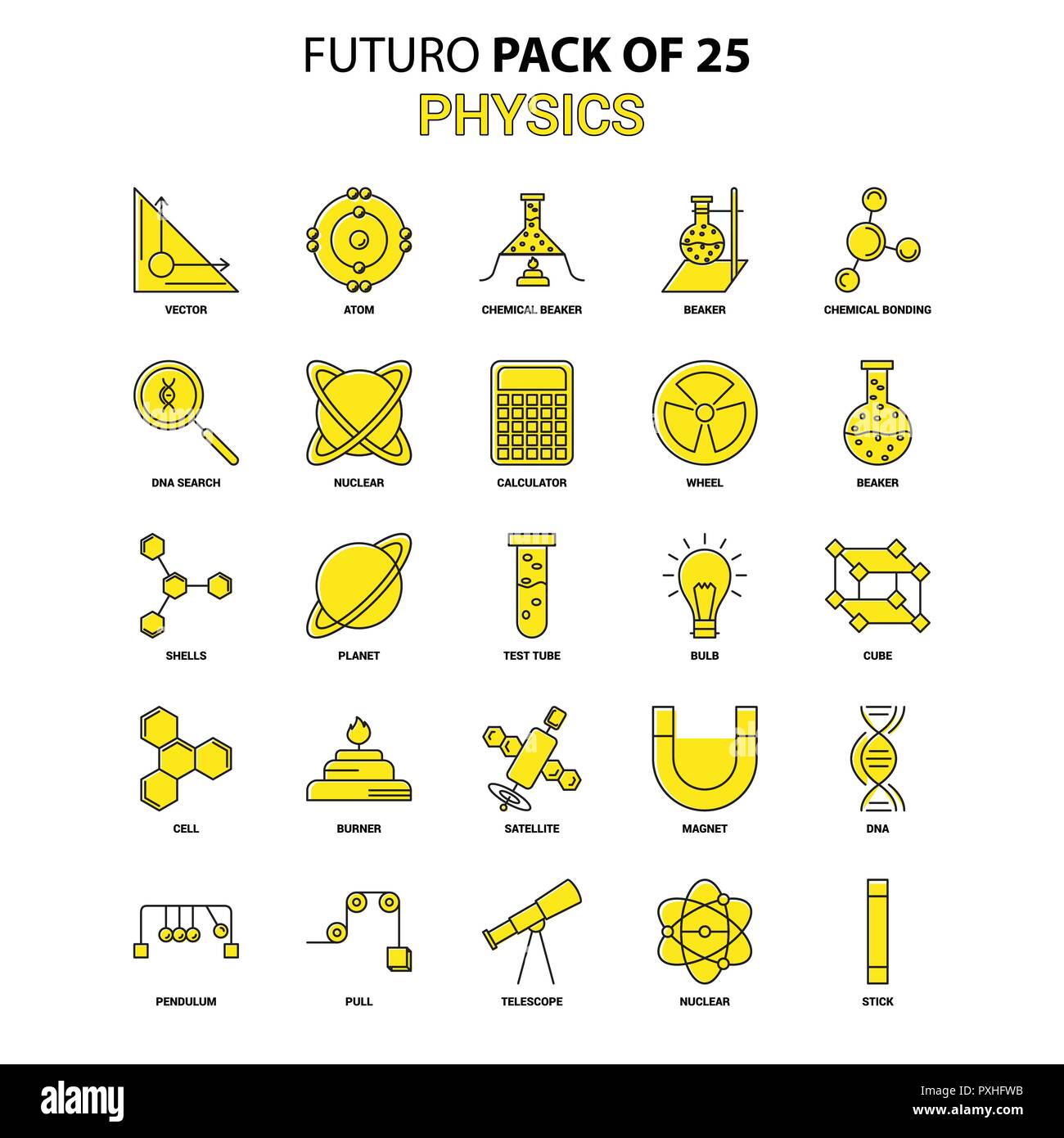 Physics Icon Set. Yellow Futuro Latest Design icon Pack Stock Vector Image  & Art - Alamy