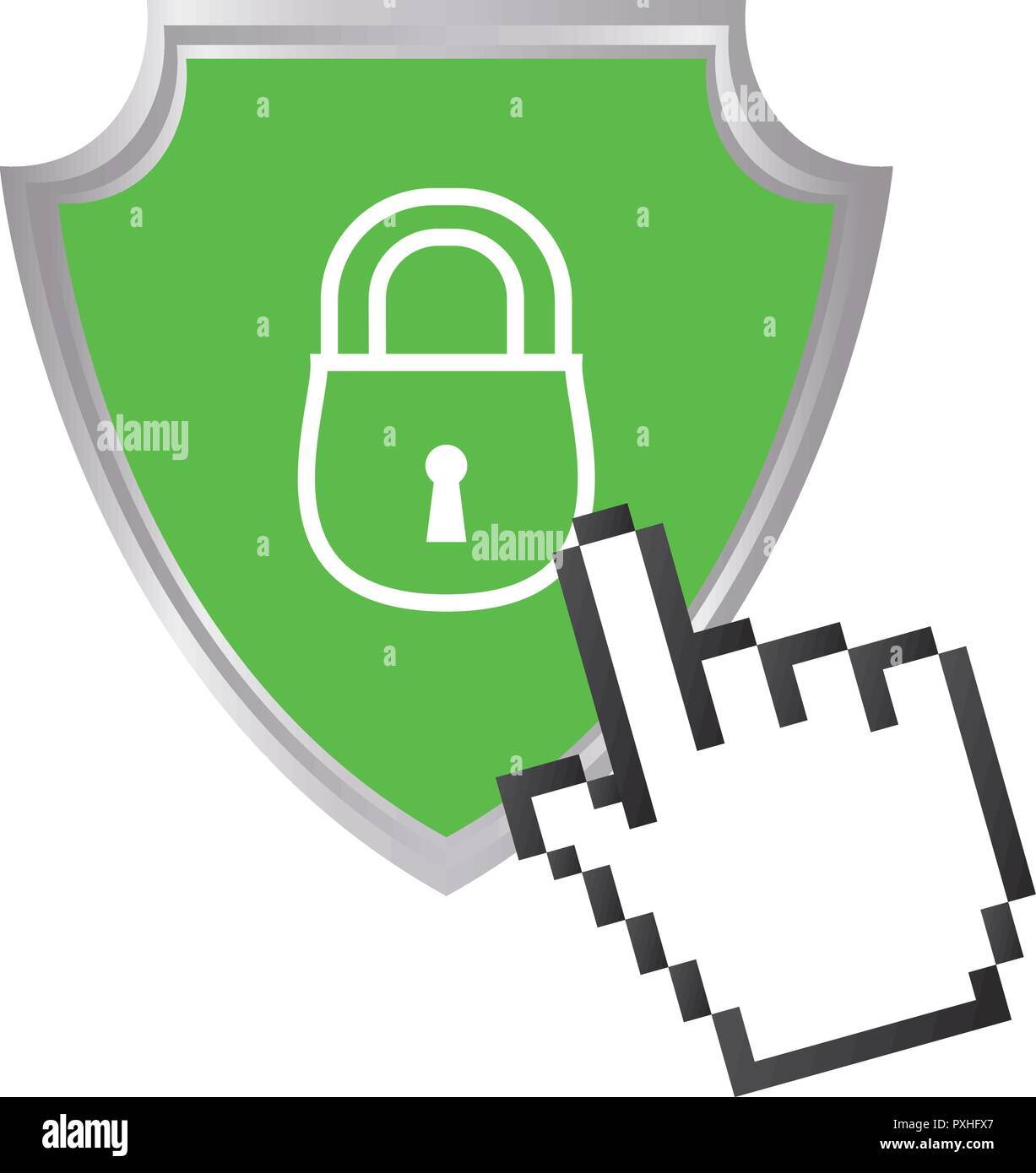 shield with safe secure padlock and cursor vector illustration design ...