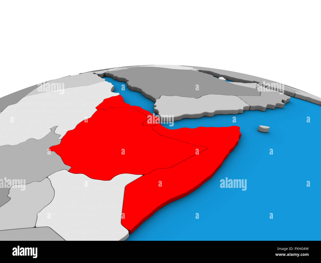 Horn of Africa on political 3D globe. 3D illustration Stock Photo - Alamy