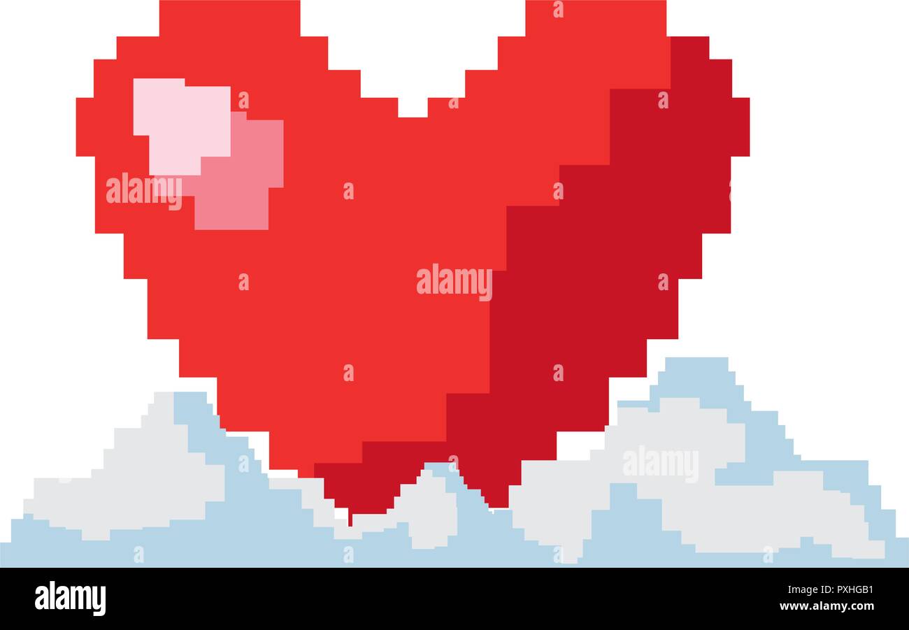 heart and cloud pixel video game vector illustration Stock Vector