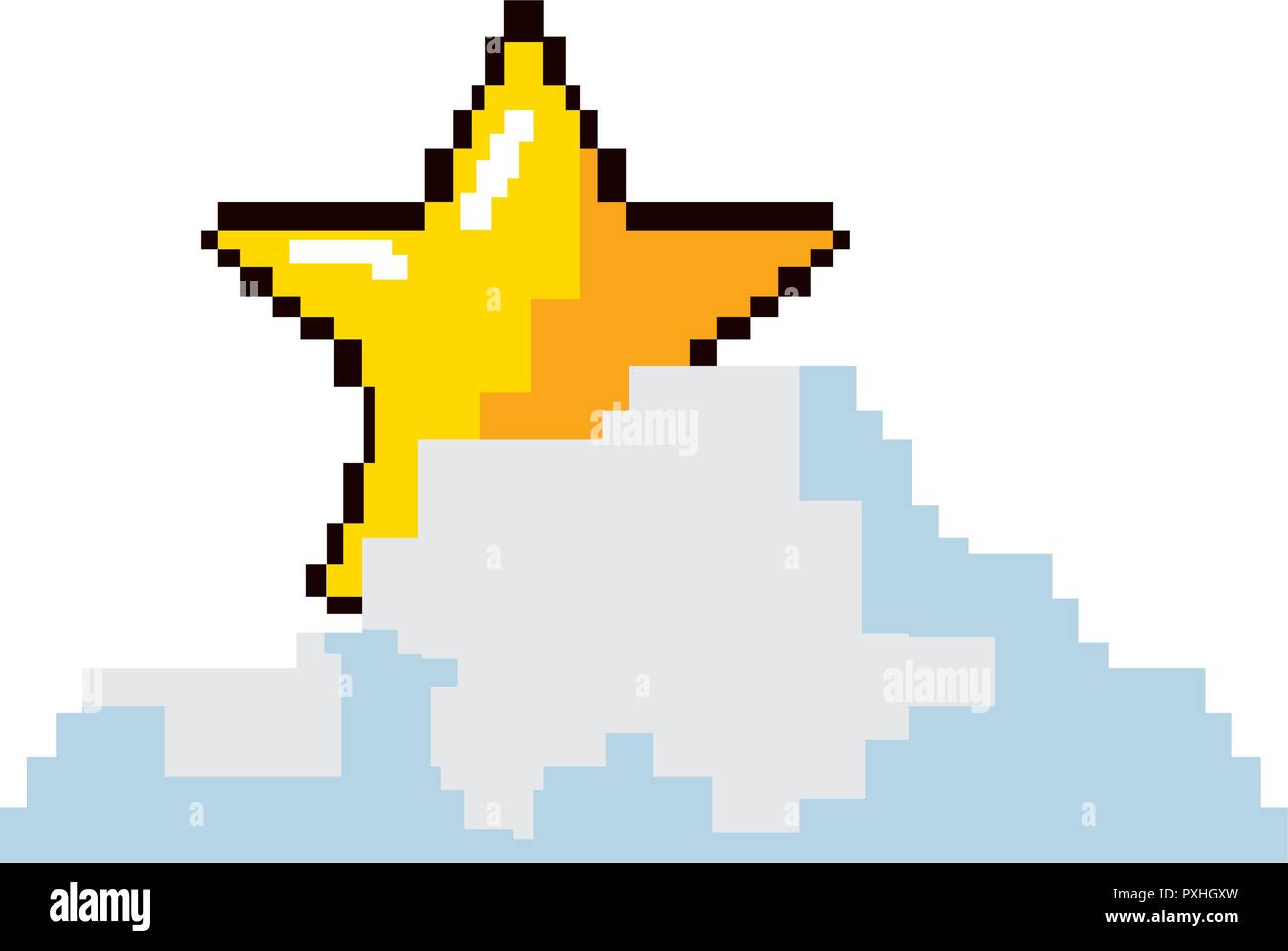 gold star cloud pixel video game vector illustration Stock Vector Image ...