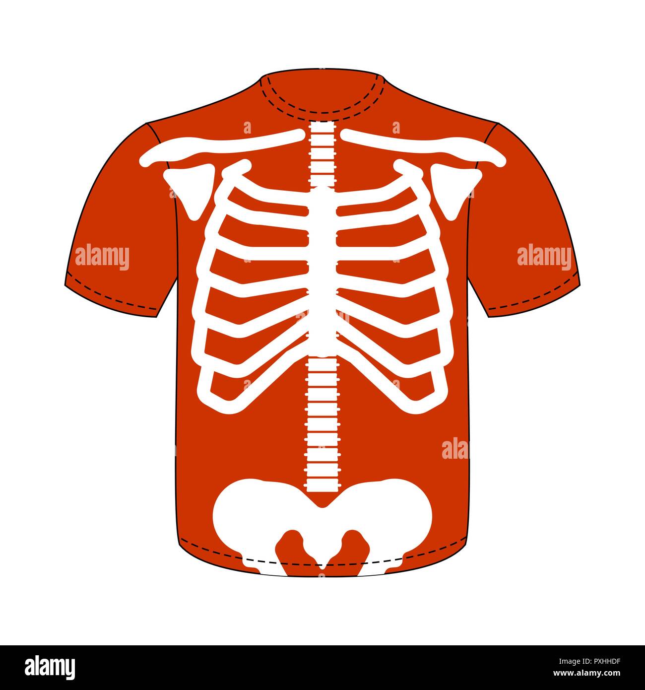 Rib cage T-shirt. Skeleton anatomy human clothes. Skeletal system cross section. vector illustration Stock Vector