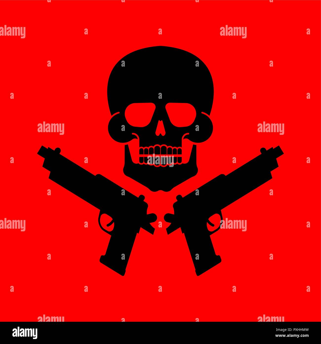 Skull and gun symbol. Army sign. Vector illustration Stock Vector