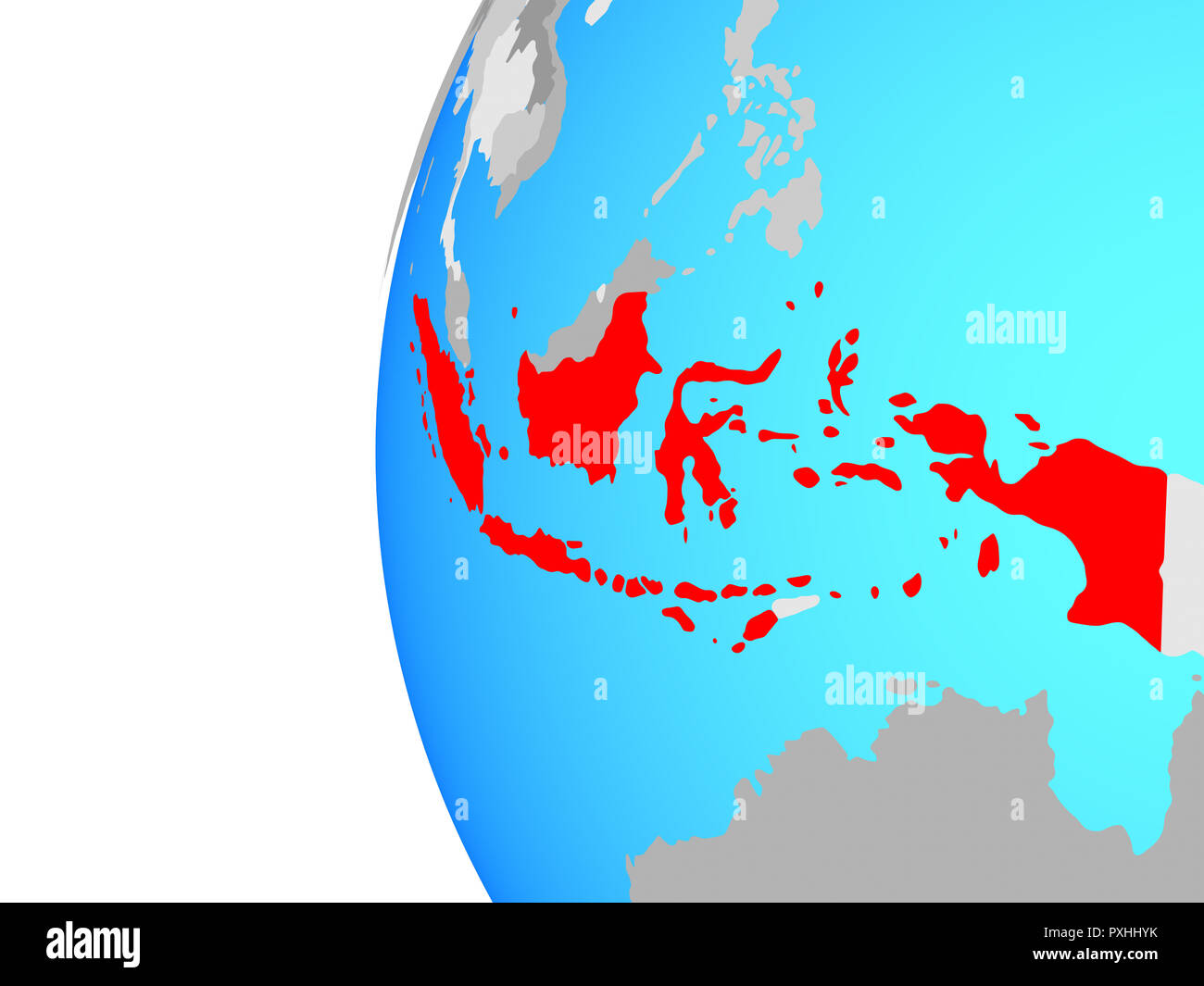Indonesia on blue political globe. 3D illustration. Stock Photo