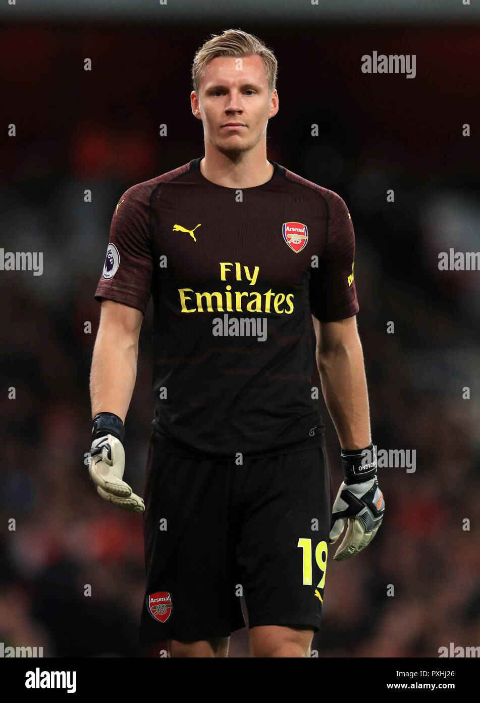 Arsenal goalkeeper Bernd Leno during the Premier League match at the  Emirates Stadium, London. PRESS ASSOCIATION Photo. Picture date: Monday  October 22, 2018. See PA story SOCCER Arsenal. Photo credit should read: