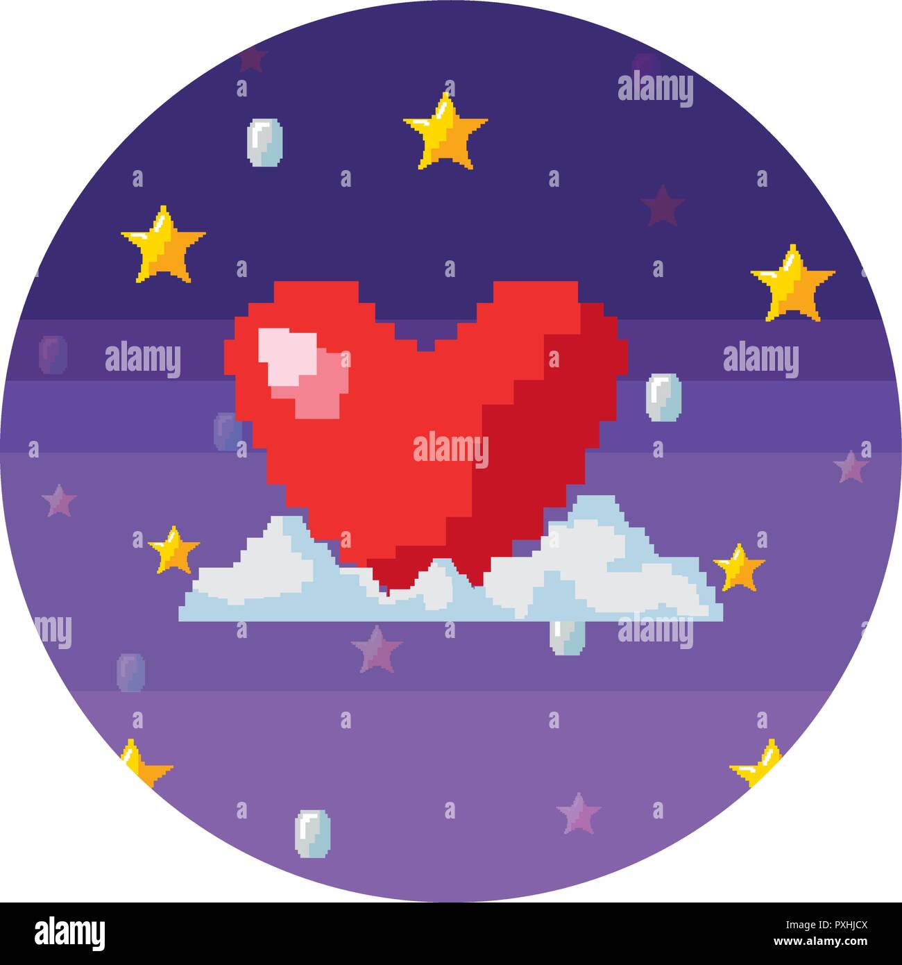 heart on cloud stars scene video game vector illustration Stock Vector ...