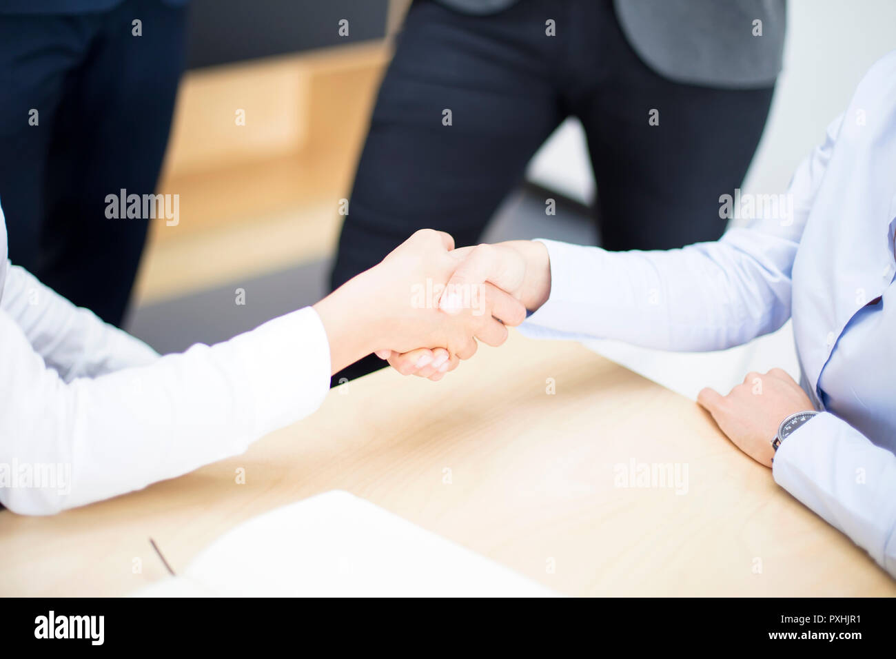 Making A Deal Businesswomen making deal at meeting and handshaking in the office ...