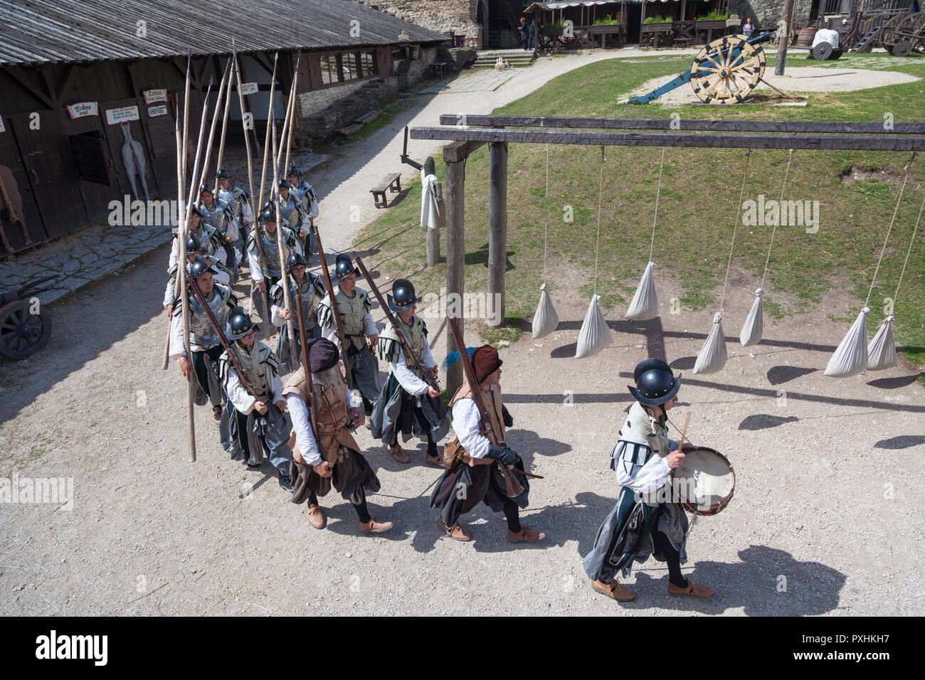 Cuirassiers with spears in the fortress of Rakvere in Estonia, 5 July, 2018 Stock Photo