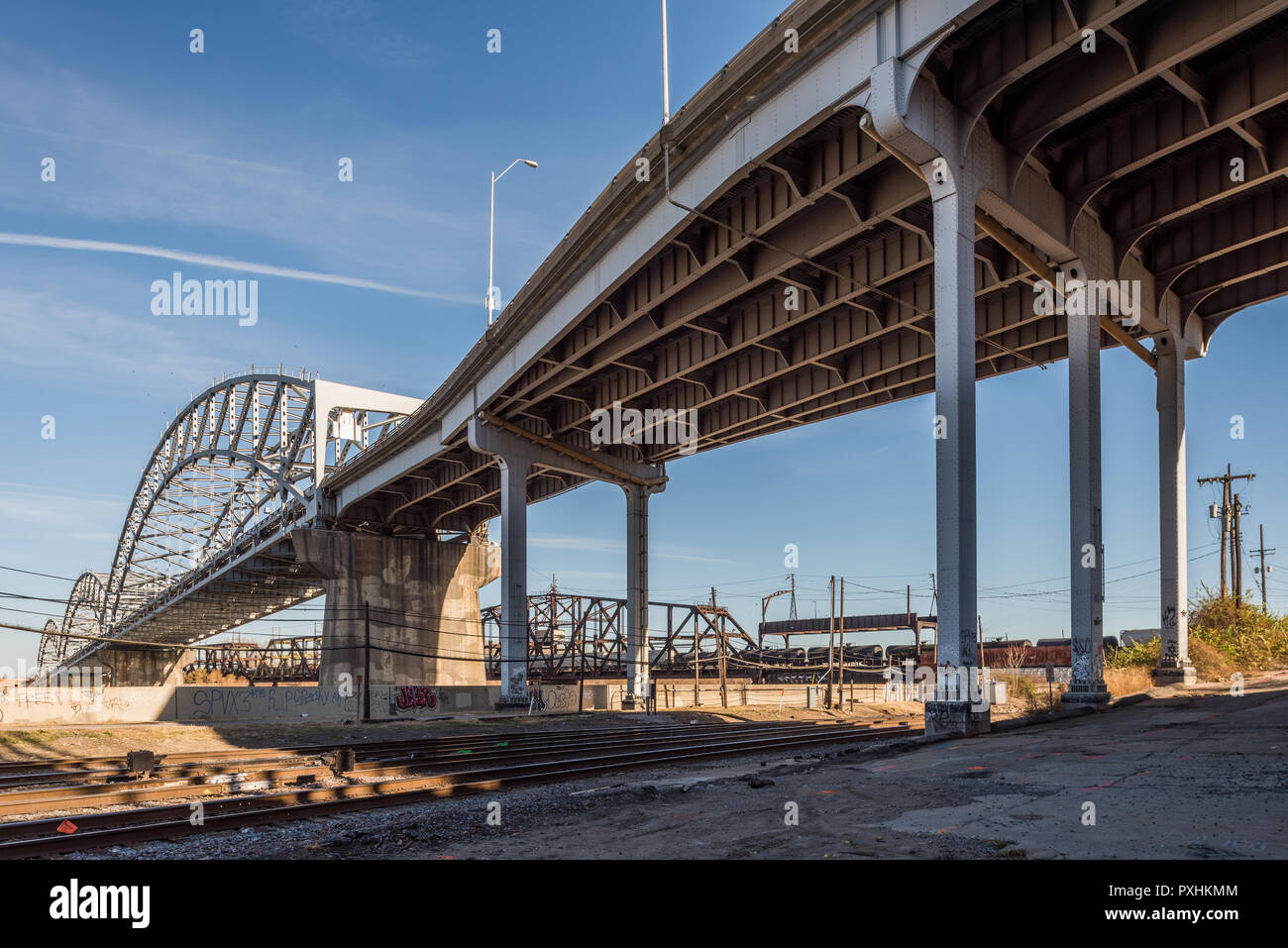 Underside of the Buck O'Neil Memorial bridge crossing the Missouri