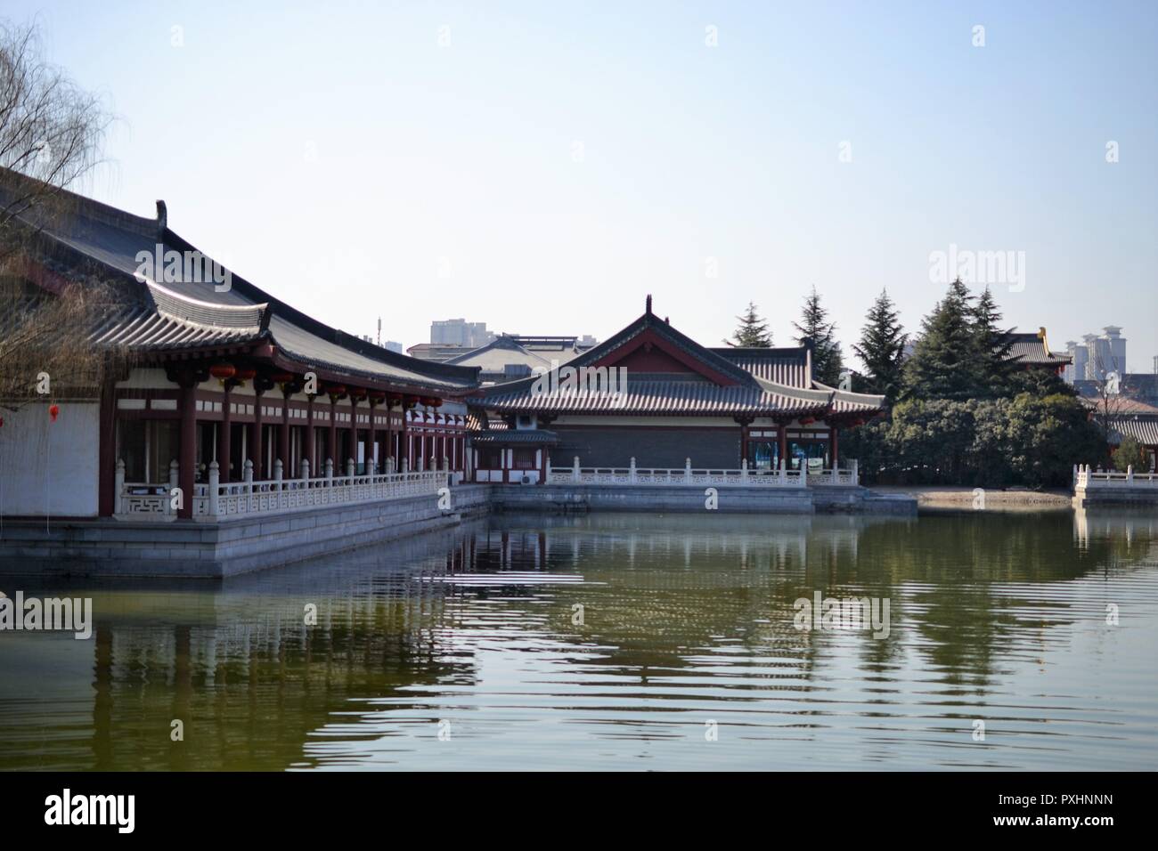 datang furong garden with traditional chinese buildings of tang dynasty in Xian, Shaanxi, China Stock Photo