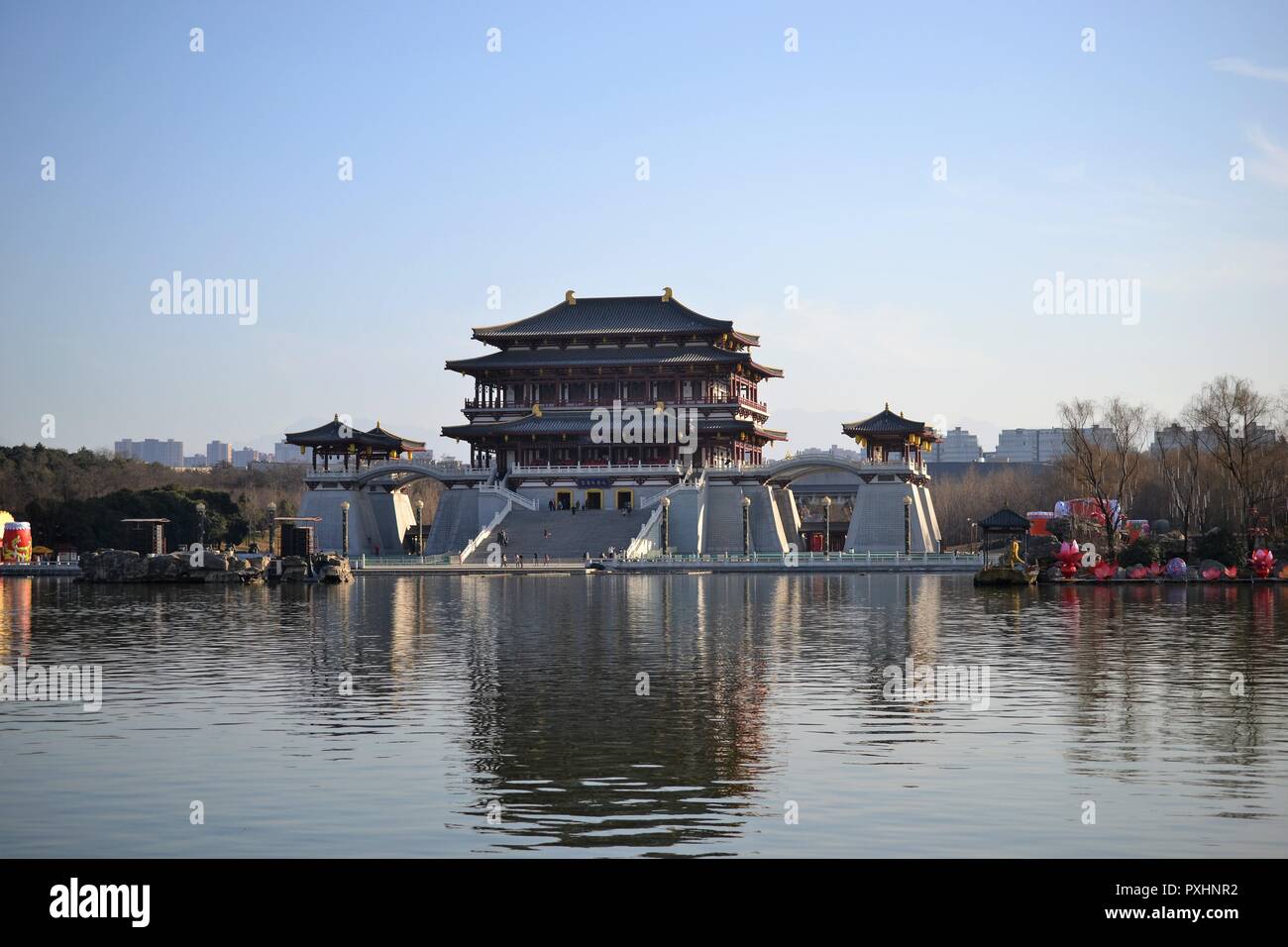 datang furong garden with traditional chinese buildings of tang dynasty in Xian, Shaanxi, China Stock Photo