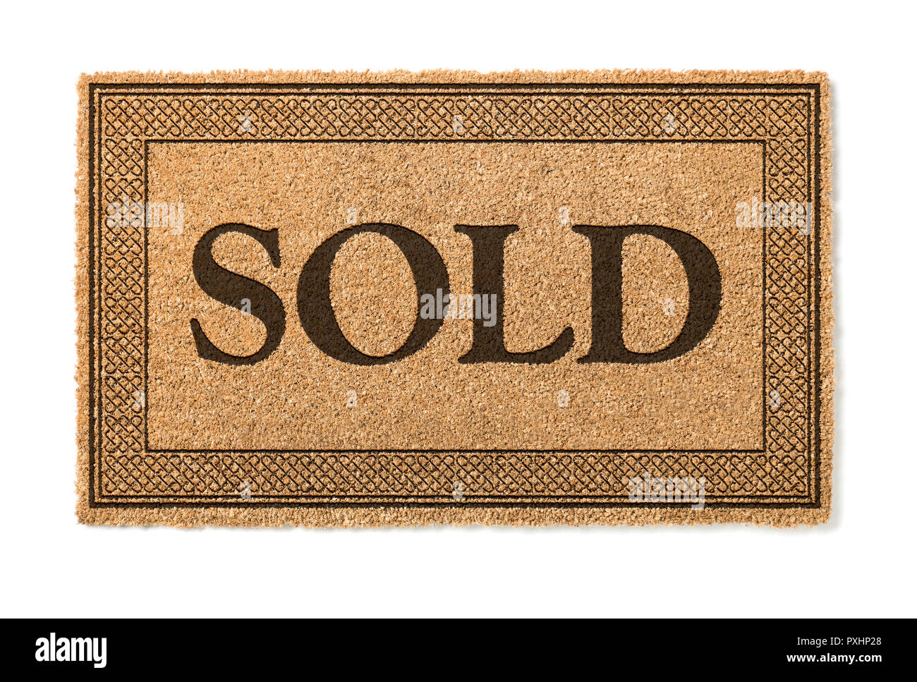 Sold Welcome Mat Isolated On A White Background. Stock Photo