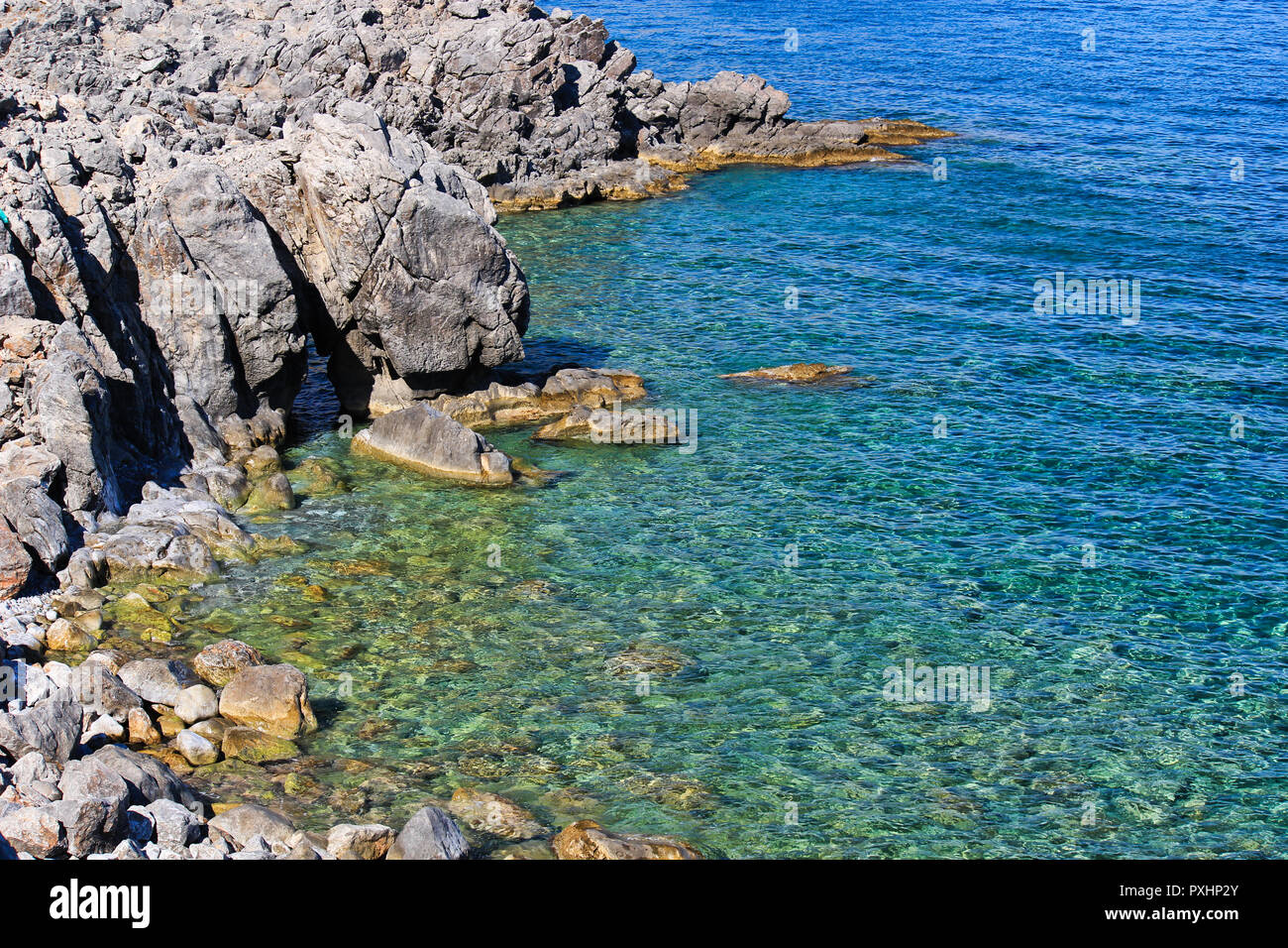 Rhodes coast and sea Stock Photo