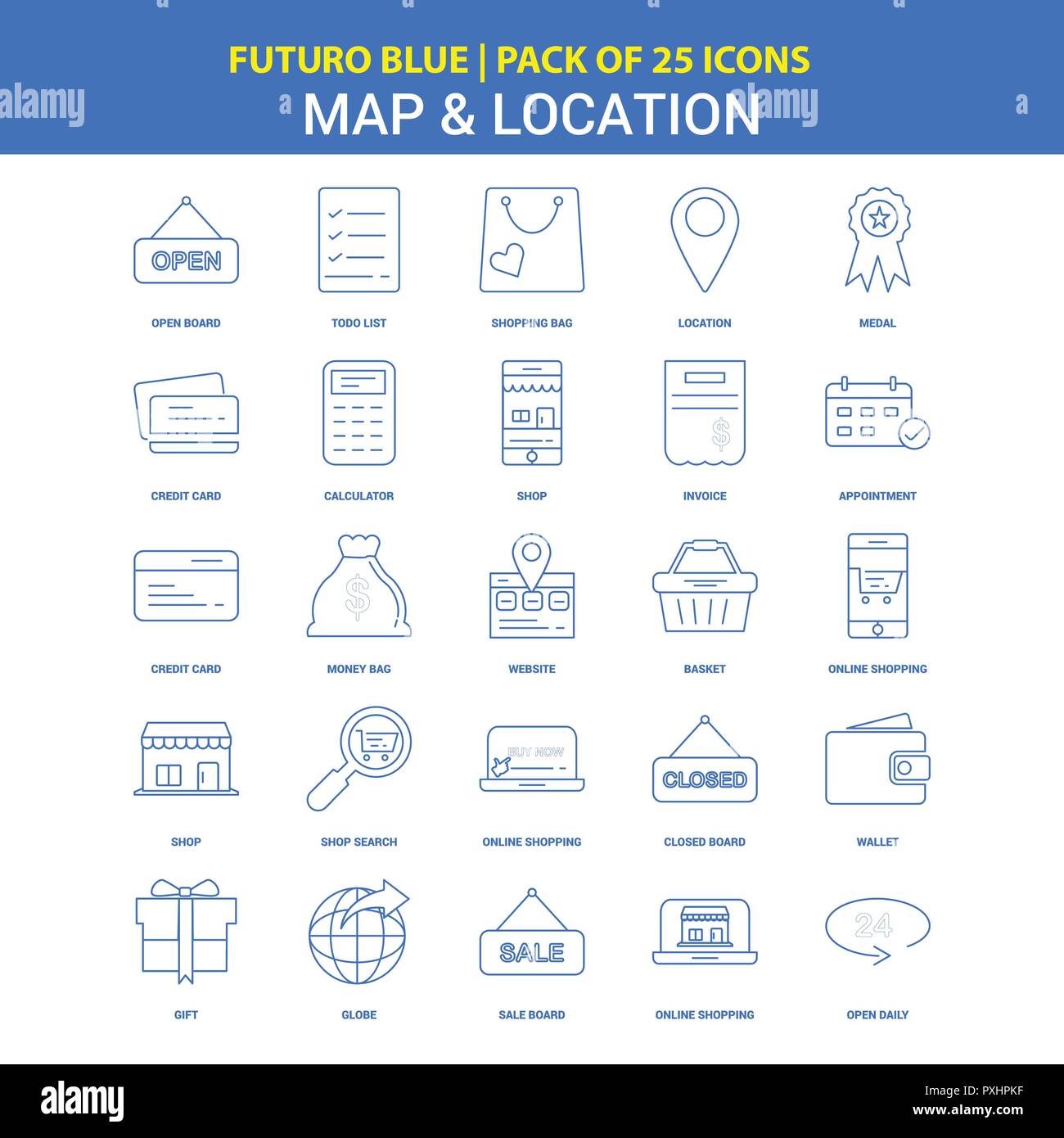 Map and Location Icons - Futuro Blue 25 Icon pack Stock Vector Image ...