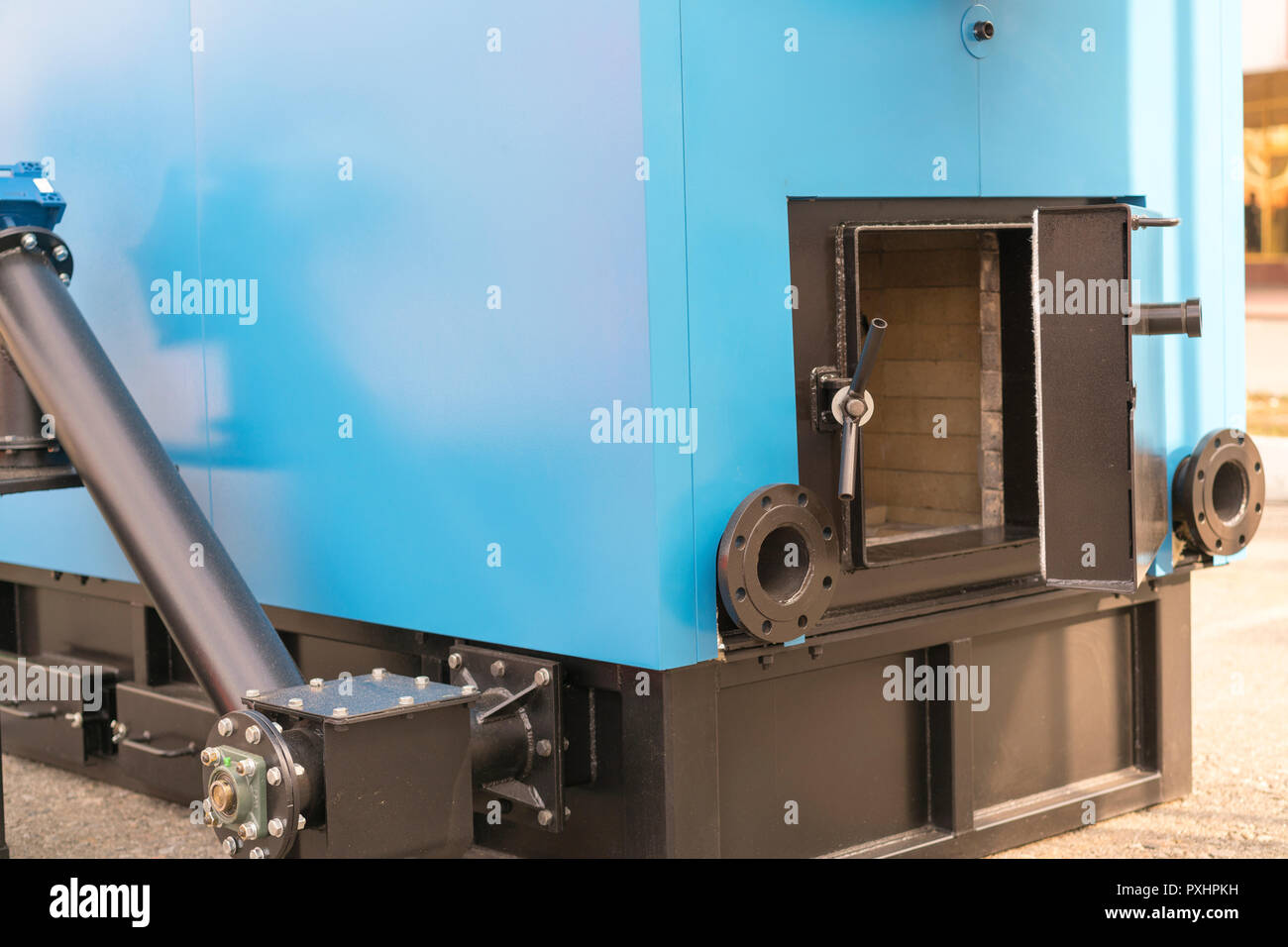 Industrial wood boiler, closeup Stock Photo Alamy