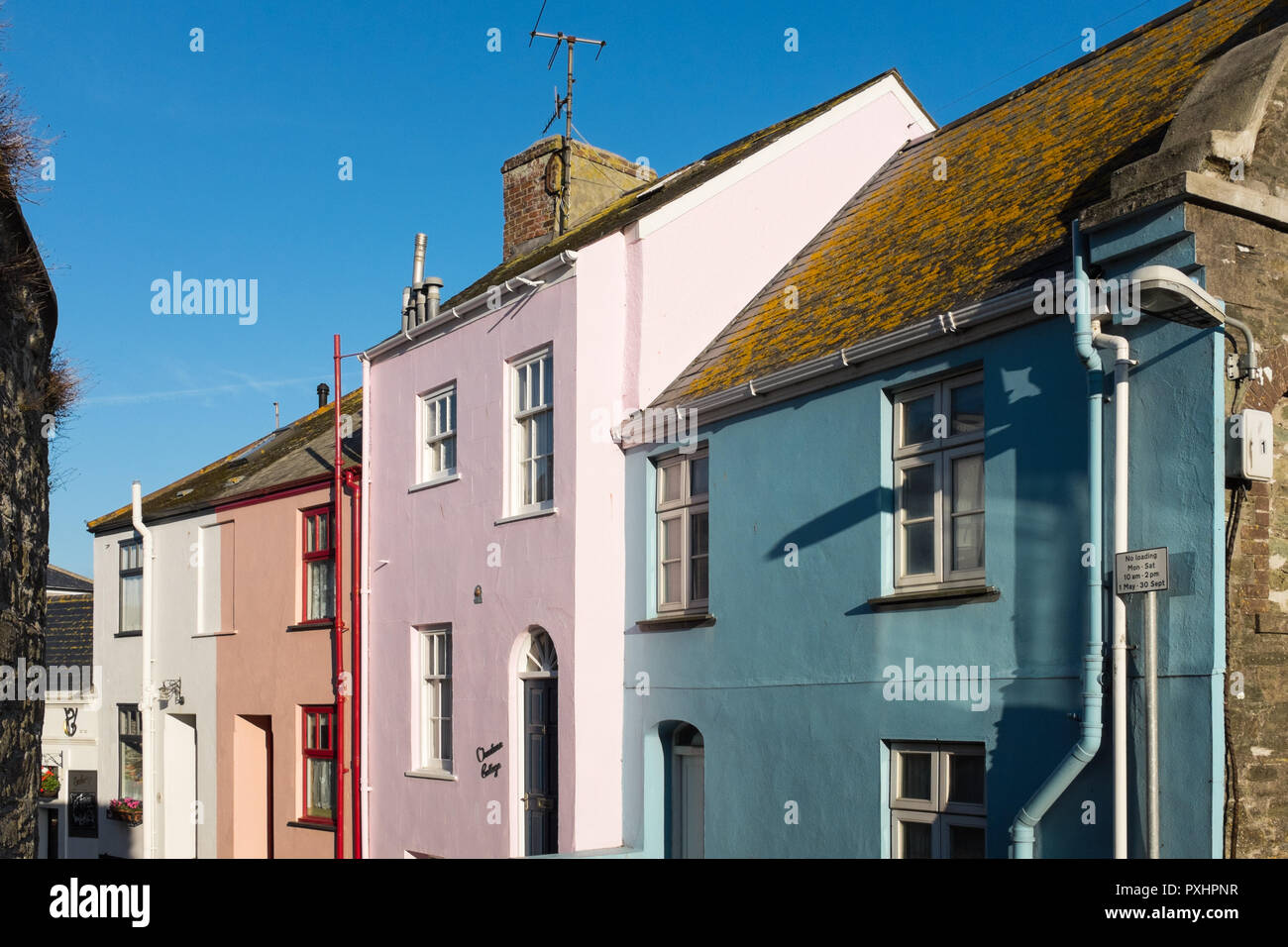 Colourful fisherman's cottages in the pretty coastal resort of Salcombe in the South Hams, Devon, UK Stock Photo