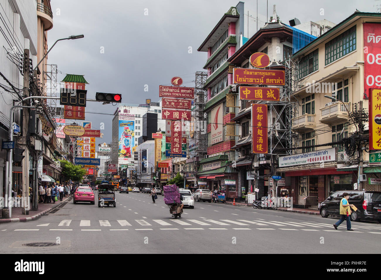 Bangkok, Thailand - August 27, 2018: Yaowarat Road, the main artery of Chinatown in Bangkok, Thailand. Stock Photo