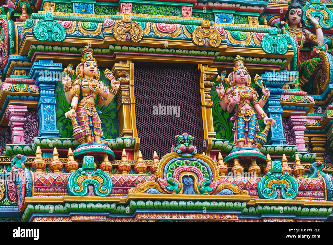 Deities on the gopura of the Mariamman Temple in Bangkok, Thailand. Stock Photo
