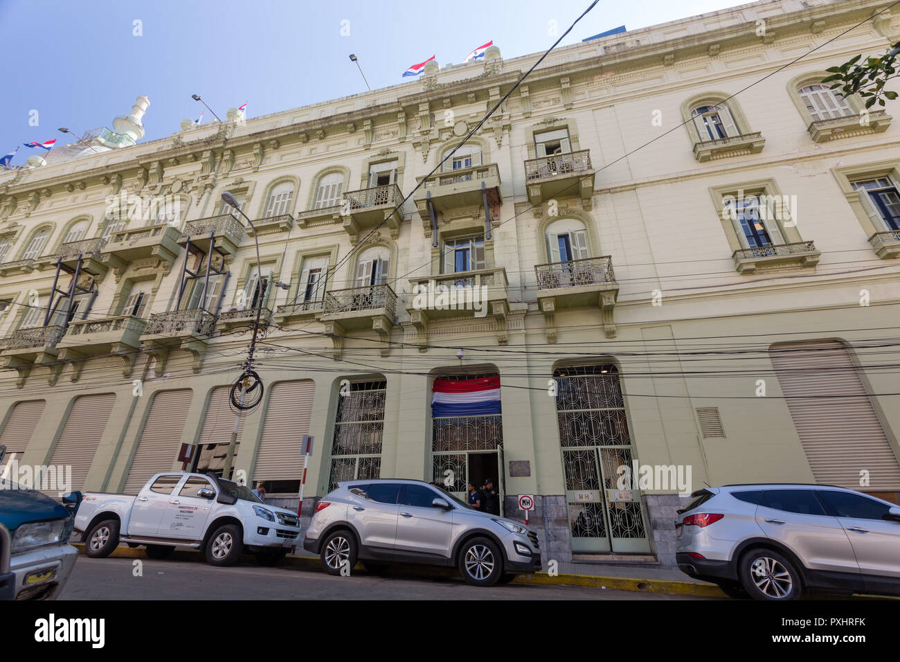 Ministerio de Hacienda (Ministry of Finance) façade, low angle view, Calle (Street) Chile, Asuncion, Paraguay Stock Photo