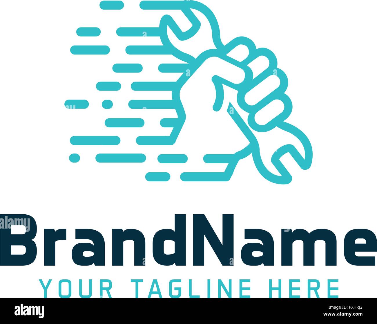 wrench in hand, fast service auto logo, auto service, car repair Stock