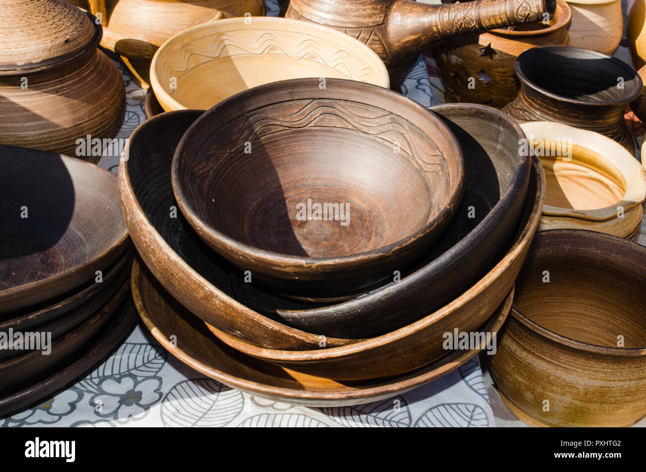 Rustic Kitchen Utensil. Empty Pottery Crockery. Home Wares. Kitchen