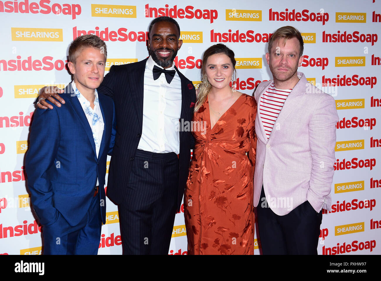 George Rainsford, Charles Venn, Chelsea Halfpenny and William Beck attending the Inside Soap Awards 2018 held at 100 Wardour Street, Soho, London. Stock Photo