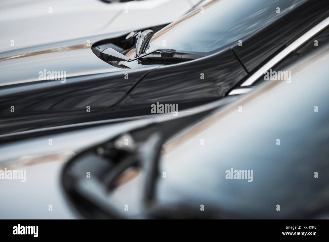 Automotive Dealer Stock. Brand New Cars For Sale Selective Closeup