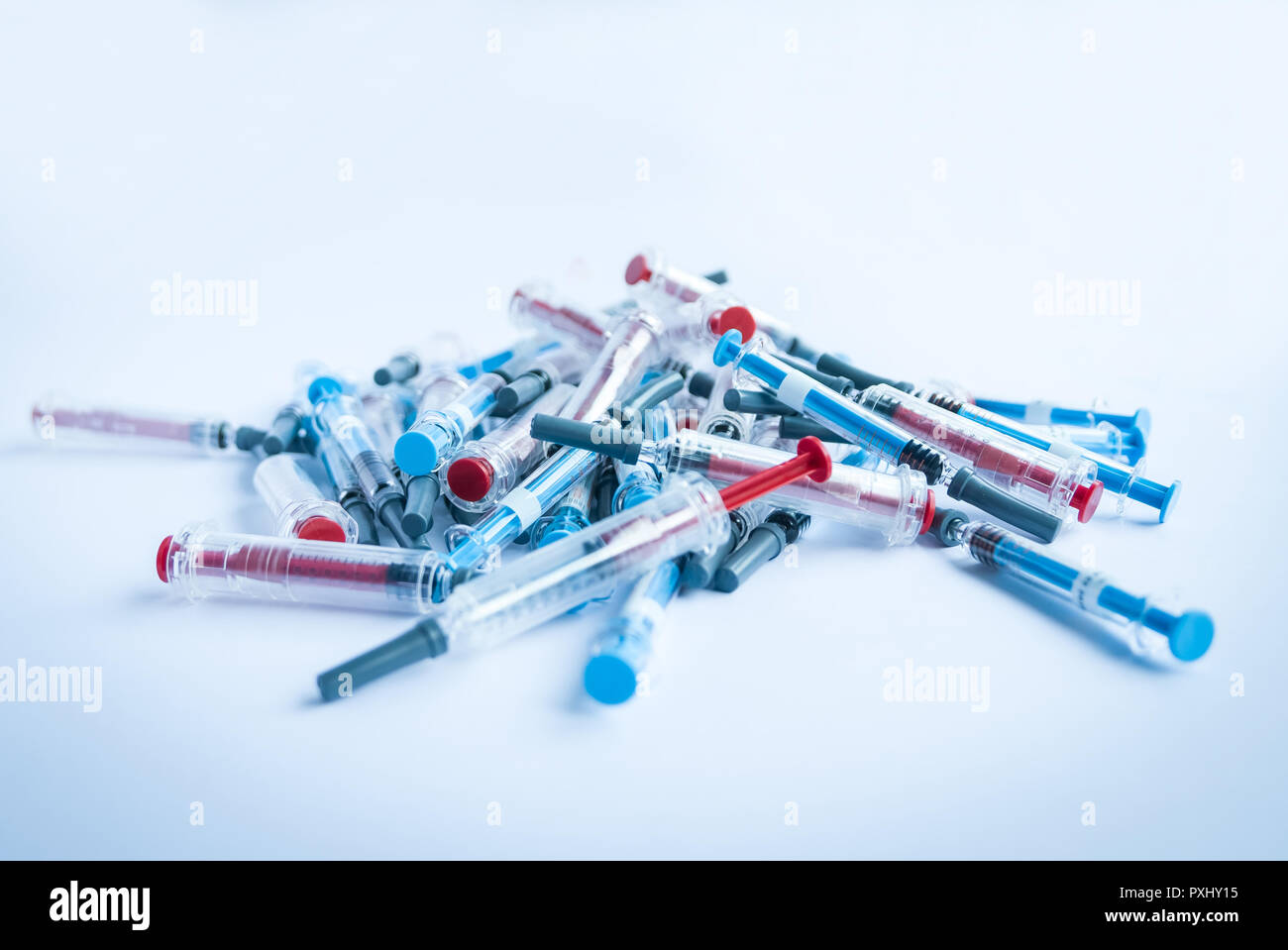 Pile of used syringes, everyday injections of insulin and heparin Stock