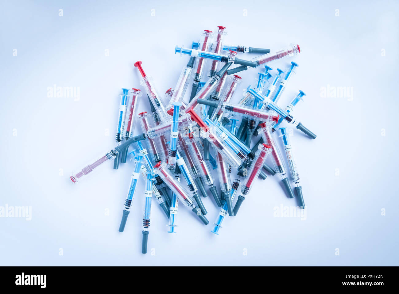 London January 21, 2018 Dozens of syringes used by patient during therapy, medical waste