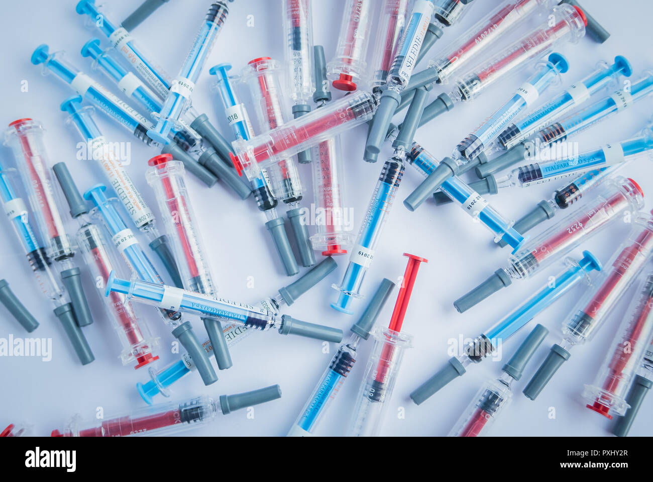London January 21, 2018 Dozens of syringes used by patient during therapy, medical waste