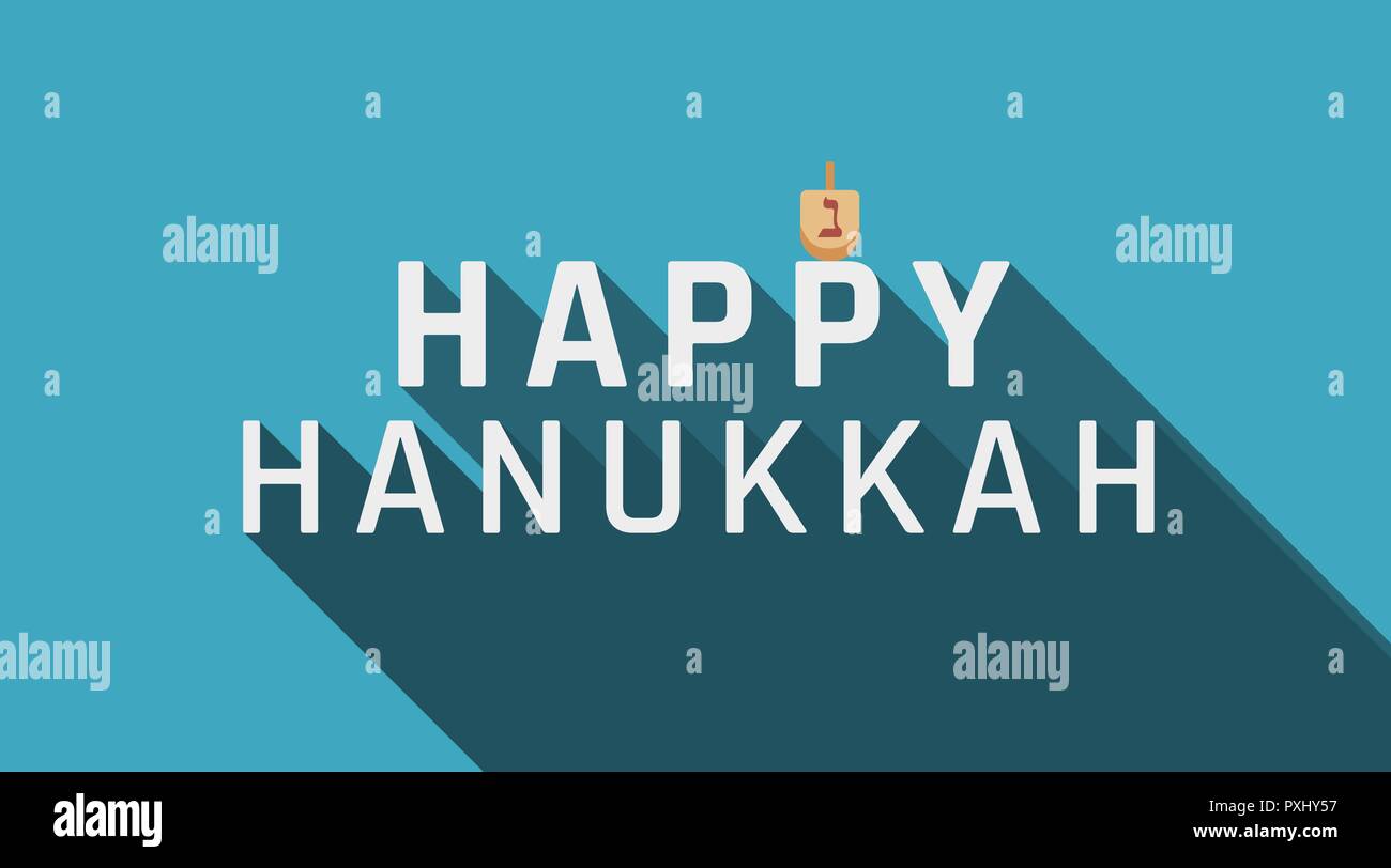 Hanukkah holiday greeting with dreidel icon and english text 'Happy Hanukkah'. flat design. Stock Vector