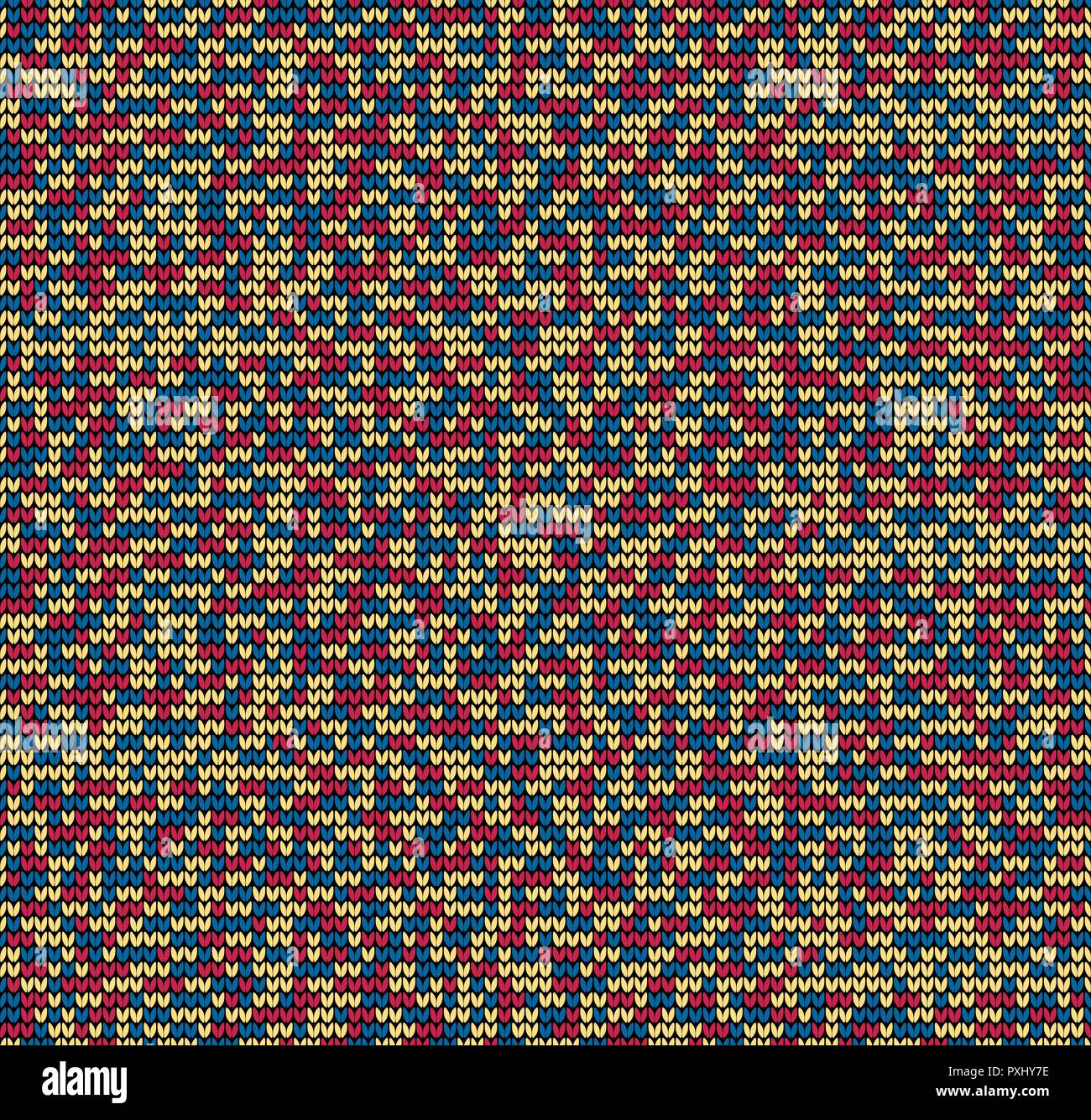 Abstract blue and red and yellow seamless knitting pattern background Stock Vector