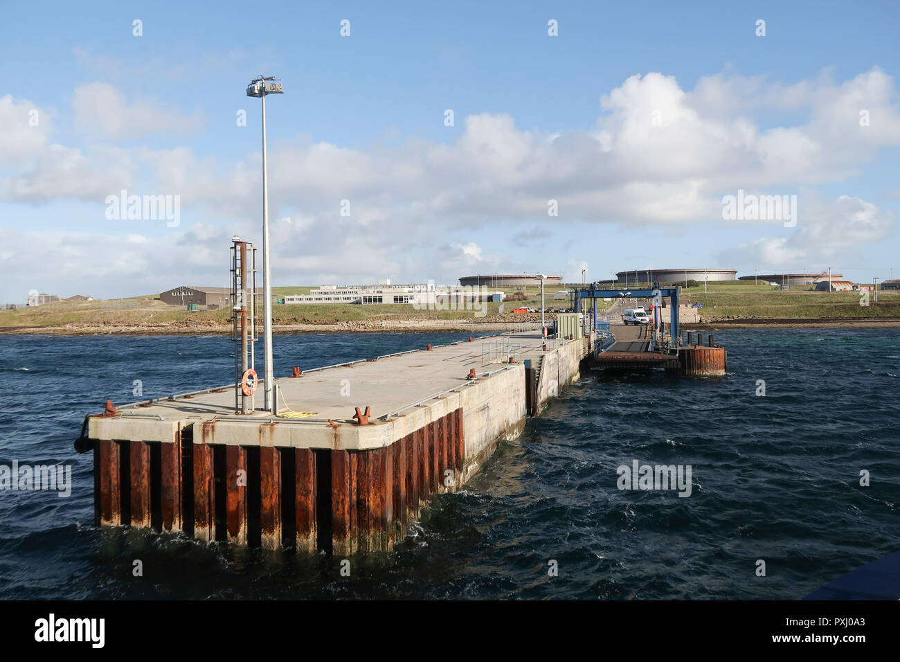 Pier at Flotta oil terminal Orkney Stock Photo