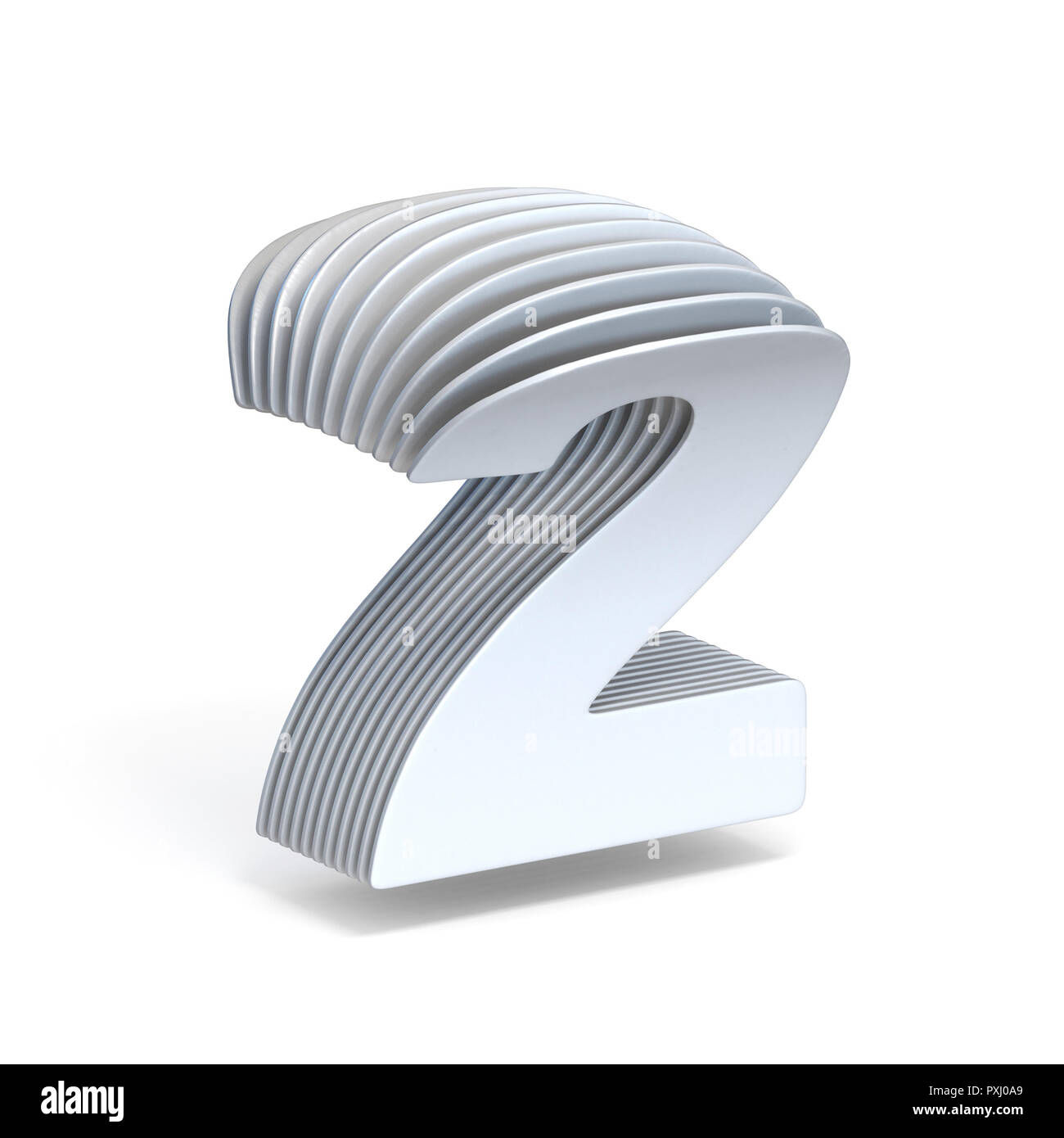 Curved paper sheets Number 2 TWO 3D render illustration isolated on ...