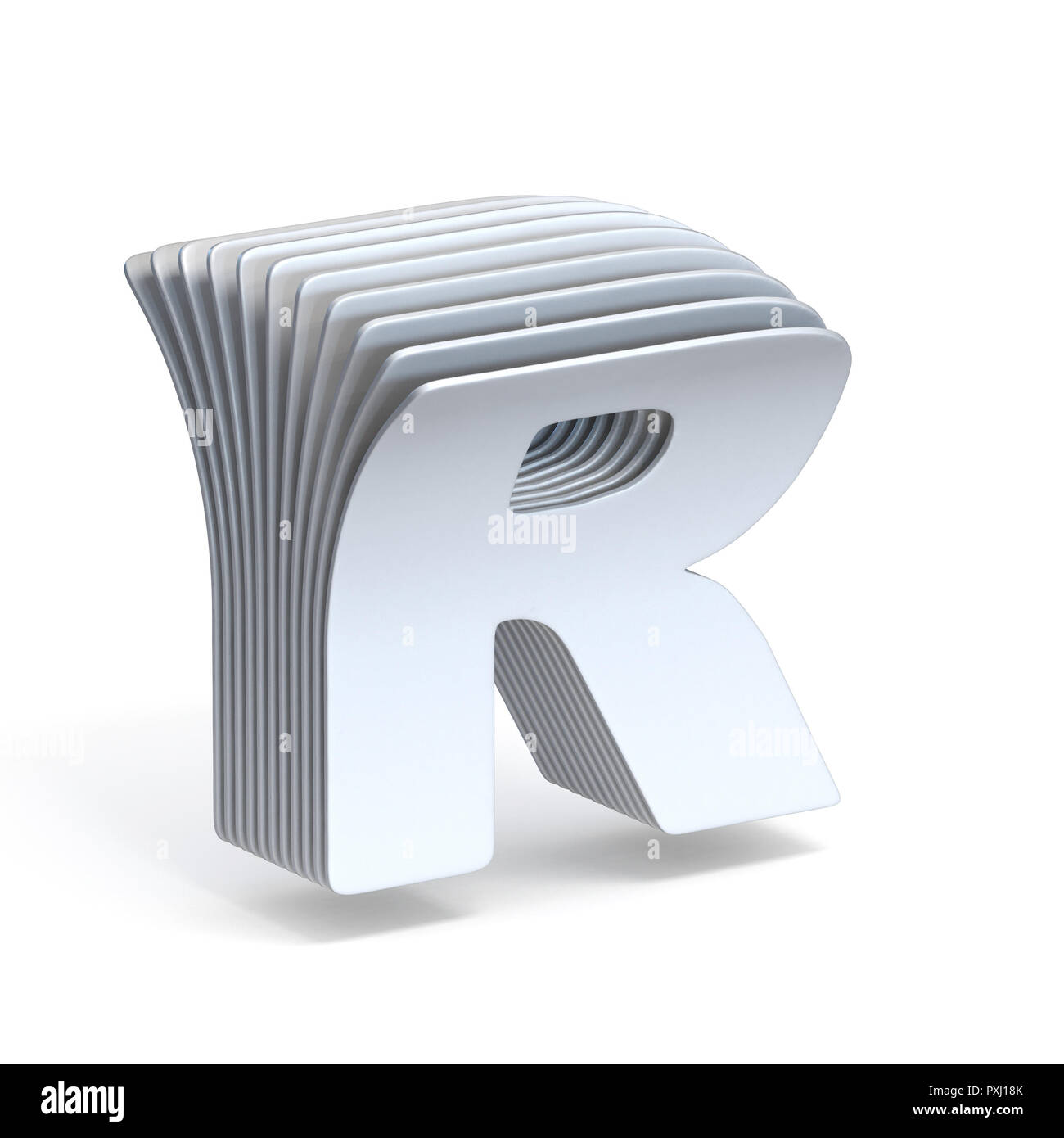 Curved paper sheets Letter R 3D render illustration isolated on white ...