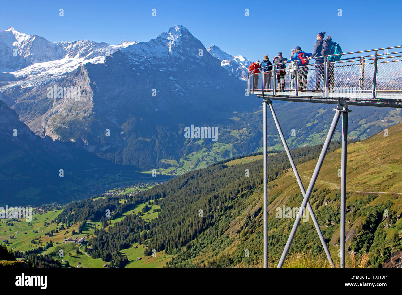 Visitors on the First Cliff Walk, looking across to the Eiger Stock
