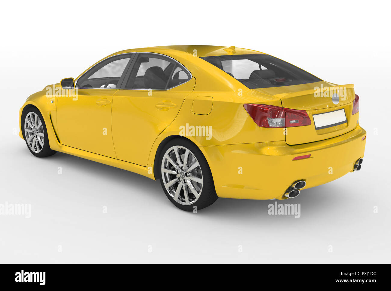 car isolated on white yellow paint, transparent glass backleft